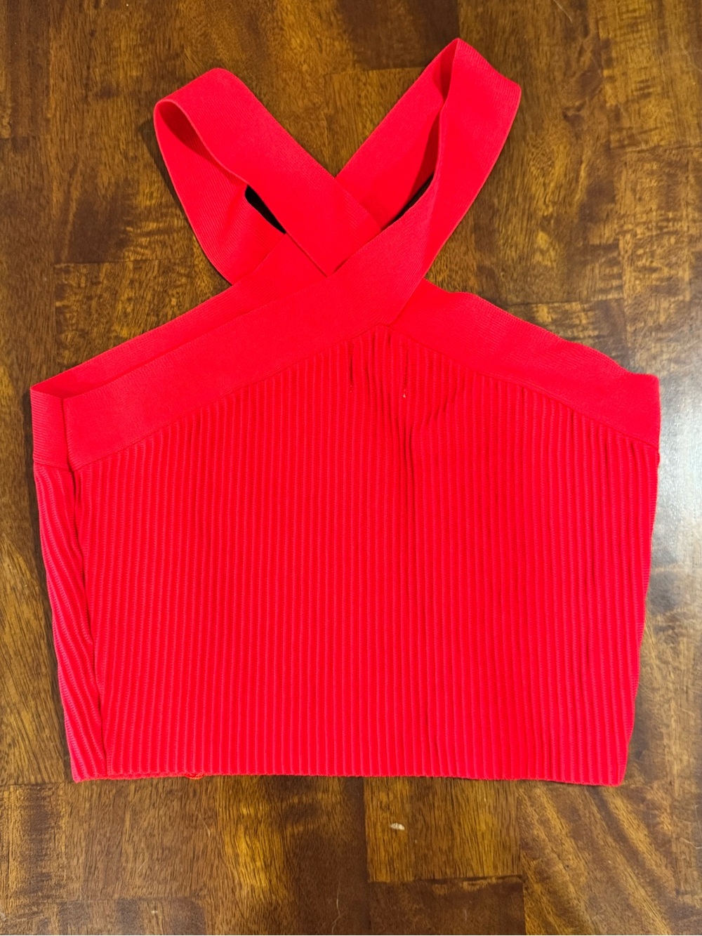 Women’s Red Ribbed Halter Crop Top - Picture 6 of 7